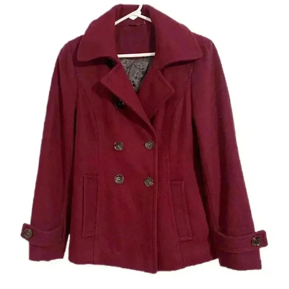 Calvin Klein Women's Double Breasted Peacoat Burgundy Size 6 - Picture 2 of 8